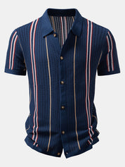 Stripe Crochet Button Up Shirt & Straight Leg Linen Pants