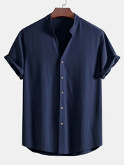 V Neck Linen Rayon Blend Shirt & Straight Leg Linen Pants