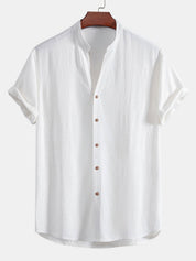 V Neck Linen Rayon Blend Shirt & Straight Leg Linen Pants