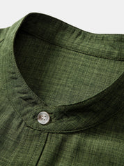 Short Sleeve Stand Collar Shirt & Straight Leg Linen Pants