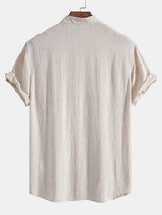 V Neck Linen Rayon Blend Shirt & Straight Leg Linen Pants