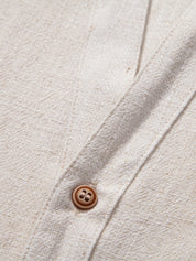V Neck Linen Rayon Blend Shirt & Straight Leg Linen Pants